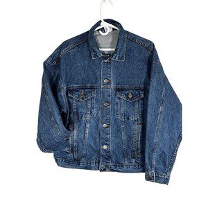 Vintage Denim Jean‎ Jacket Blue M Embossed Epcot Festival Travel Neutral Chic
